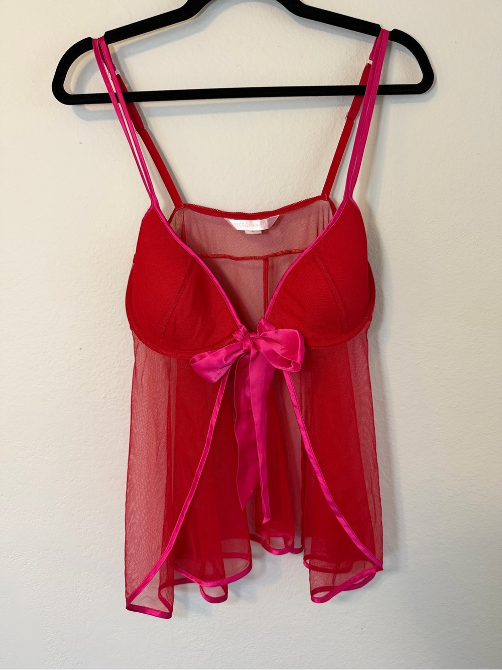 Vintage Y2K Victoria's Secret Red Sheer Mesh Babydoll Lingerie Dress